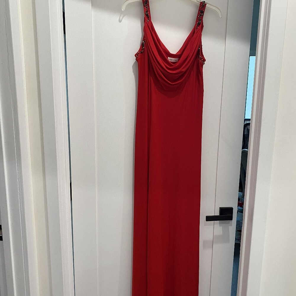Gown. Red. Beaded. Calvin Klein